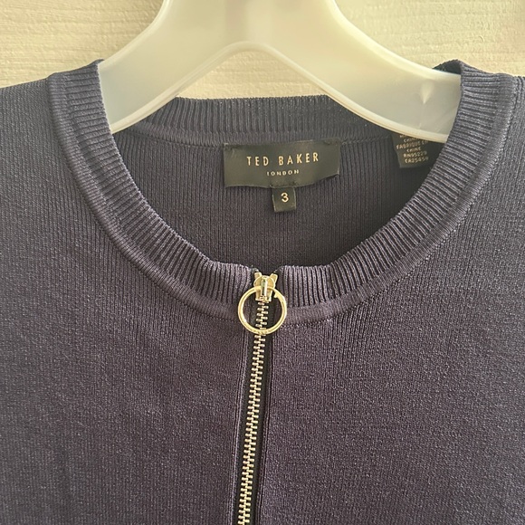 Ted Baker London Ionaaa Zig Zag Navy Stretch Woven Midi Dress Women’s 3 Casual - Picture 5 of 11